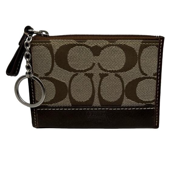 y2k COACH Soho Brown Signature Canvas Coin purse with Keychain - Picture 1 of 7